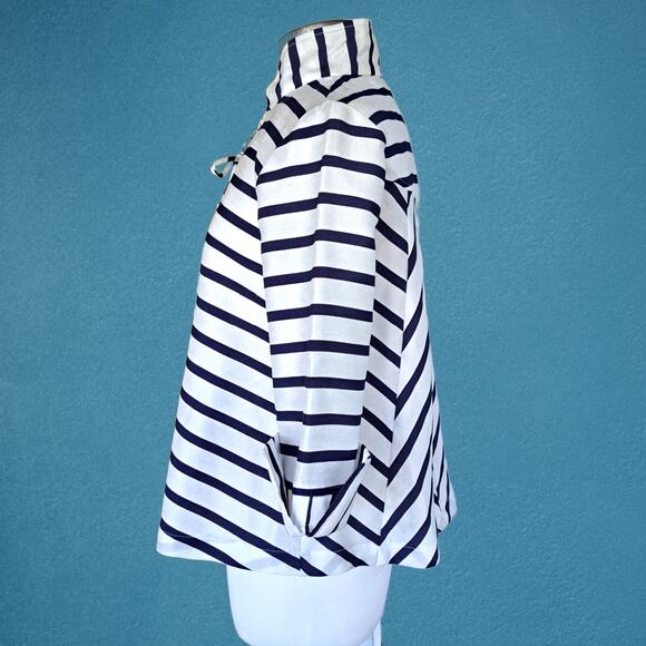 JOSEPH RIBKOFF Blue White Striped 3/4 Sleeve Swing Jacket Size 2 - Picture 4 of 10